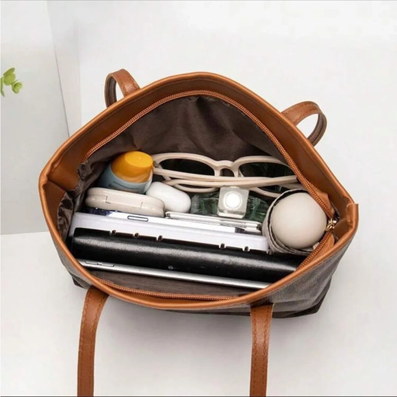 ⚠️Clearance Coffee Brown Triangle Pattern Shoulder Tote Bag - Picture 3 of 10